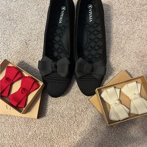 Women's Black Heels with Removable Bow